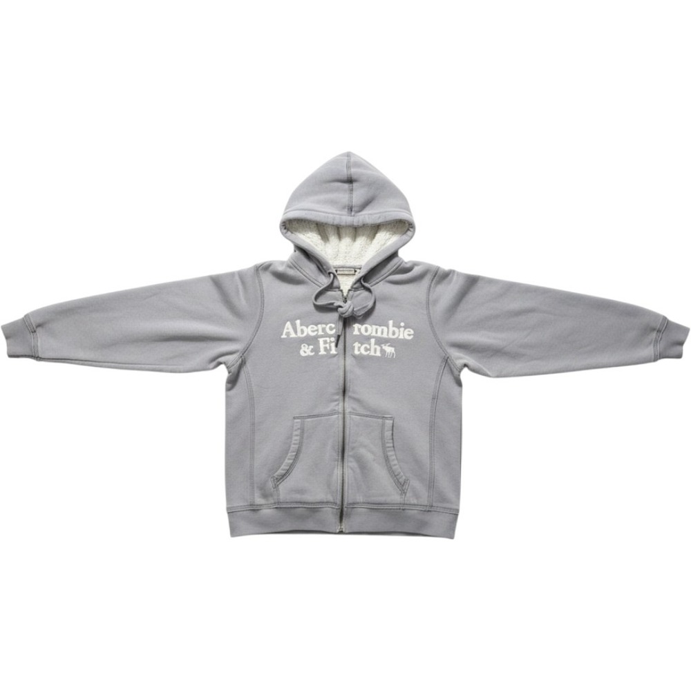 Vtg Y2K Abercrombie & Fitch Zip Hoodie Sherpa Lined Womens M Gray Logo Cozy